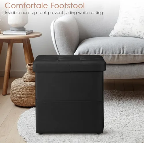 Vista 6 de OGEMXU Otomana con almacenamiento, juego de 2 reposapiés con bolsillo lateral, reposapiés otomano tapizado pequeño de 16.8 pulgadas, otomanas