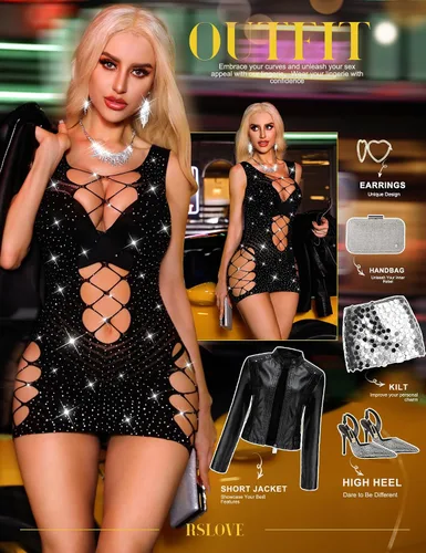 Vista 3 de RSLOVE Lencería de malla para mujer, babydoll de malla, body de encaje para mujer