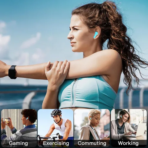 Vista 12 de kurdene Auriculares inalámbricos, Bluetooth 5.3 auriculares intrauditivos ligeros con sonido de graves profundos, auriculares de 48 horas de Blanco