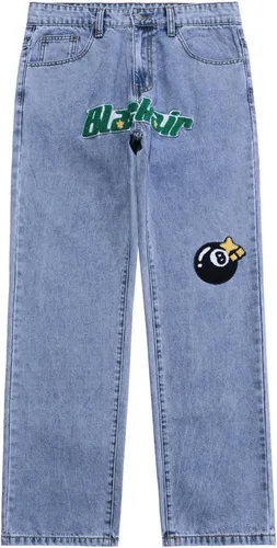 Vista 3 de Aelfric Eden Pantalones de mezclilla para hombre con estampado gráfico Y2K Streetwear de moda, holgados, rectos, pierna ancha, pantalones casuales