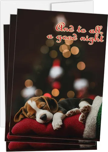 Vista 8 de Glory To Dog And To All A Good Night Sleepy Beagle Puppy - Juego de 12 tarjetas y sobres de Navidad