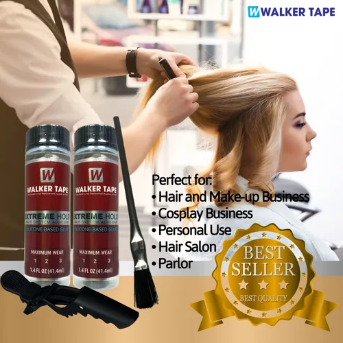 Vista 3 de Paquete de 2 piezas de pegamento para peluca de 1.4 onzas con pegamento negro para peluca y clip para el cabello, impermeable, invisible, de larga