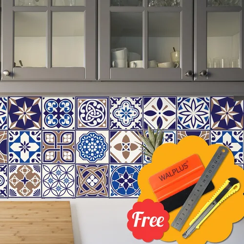 Vista 3 de WALPLUS - Pegatinas para azulejos (48 unidades, 5,91 x 5,91 pulgadas), color azul