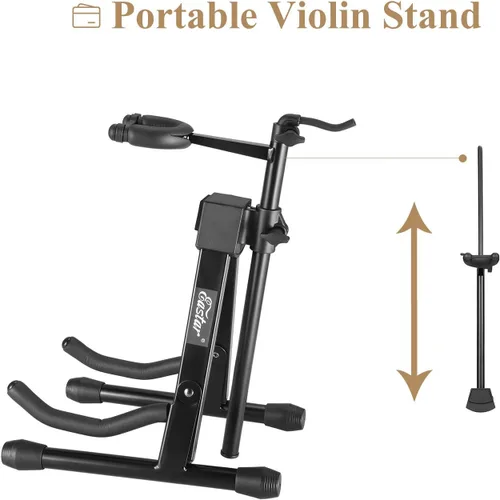 Vista 2 de Eastar Soporte para violín con lazos, soporte para guitarra acústica bajo, mandolina, banjo, soporte portátil y ajustable negro, fácil de instalar