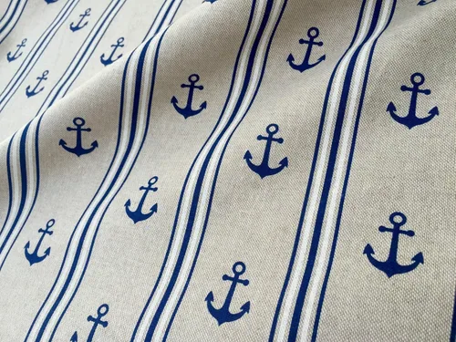 Vista 2 de Marine Anchor - Tela estampada con aspecto de lino, material de tapicería de cortina, azul marino y blanco, 55 pulgadas de ancho (se vende por yarda)