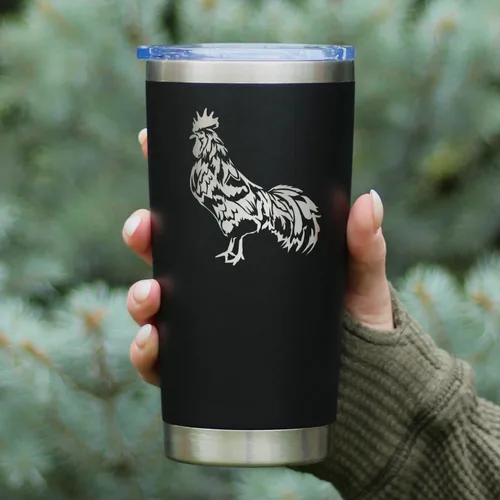 Vista 5 de Rooster - Vaso de café aislado con tapa deslizante, taza de viaje de acero inoxidable, regalos de pollo y decoración de granja para mujeres y Negro