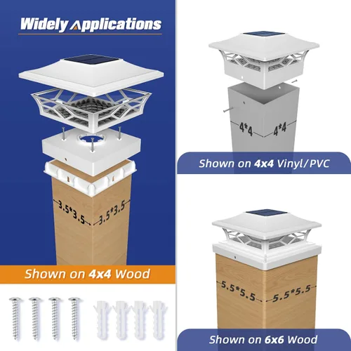 Vista 2 de APONUO - Luces solares para punta de poste, paquete de 6, 2 modos, luces solares para postes de valla, IP65 impermeables, encendido/apagado