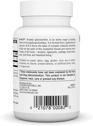 Vista 3 de Source Naturals N-A-G 250 mg de N-acetil glucosamina para soporte articular y revestimiento intestinal - 120 tabletas