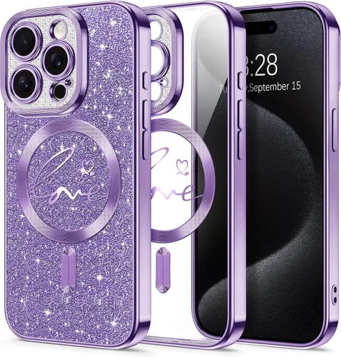 Vista 39 de Hython Funda para iPhone Air con purpurina, compatible con MagSafe Love Heart fundas magnéticas transparentes para teléfono para mujeres y niñas