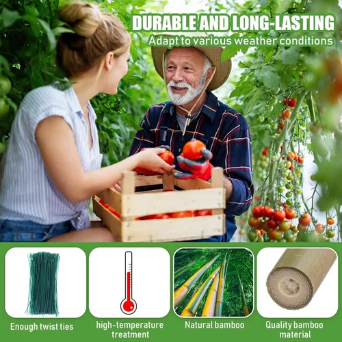 Vista 4 de Suclain Juego de 30 estacas de bambú para plantas trepadoras, estacas de bambú resistentes para tomates, frijoles, flores y plantas en maceta