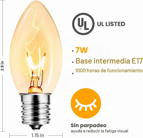 Vista 7 de Brightown Paquete de 25 bombillas incandescentes C9, bombillas de repuesto C9 de Navidad para cadena de luces de Navidad, base intermedia E17, 7