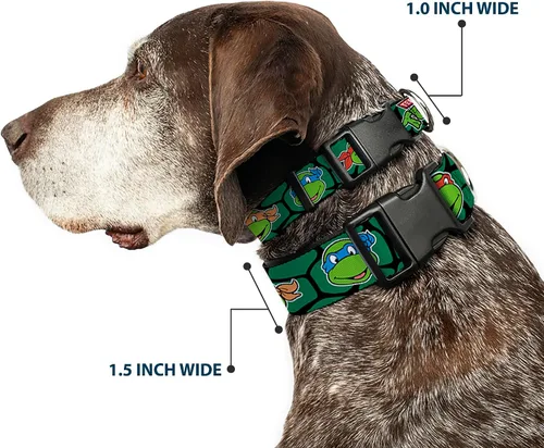 Vista 2 de Buckle-Down Classic Tmnt Turtle Faces Black/Green Turtle Shell Clip Collar, pequeño/9-15 pulgadas, multicolor