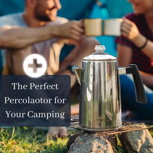 Vista 7 de Mixpresso - Estufa de café de acero inoxidable para 12 tazas 52 oz stainless steel percolator coffee pot for camping or home use, with cool-touch