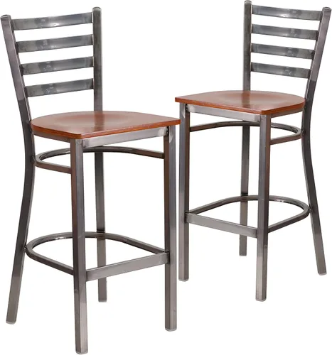 Vista 19 de Flash Furniture HERCULES Series - Taburete de bar de metal con revestimiento transparente para restaurante, asiento de madera de cerezo Asiento