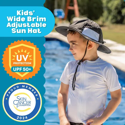 Vista 2 de SwimZip, sombrero unisex para niños, ala ancha, protección solar FPS 50, ajustable.