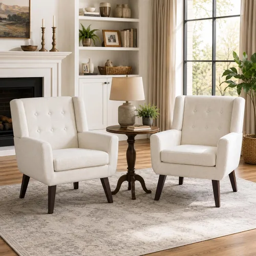 Vista 33 de HUIMO Silla de Acento para Sala de Estar, Sillón Tapizado con Botones Capitoné, Sillas de Sofá de Tela de Lino para Dormitorio, Sala de Estar, Silla