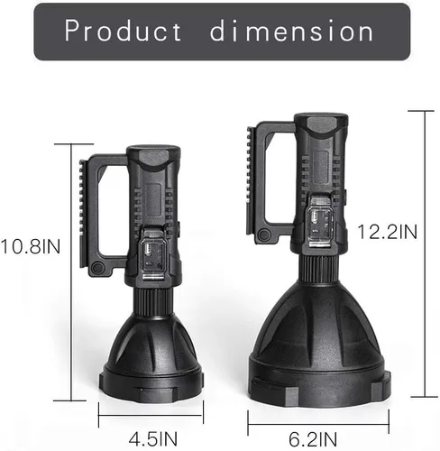 Vista 4 de Proyector recargable súper brillante, linterna táctica de mano, 4 modos, alta potencia, portátil, impermeable, reflector LED, salida USB, P50