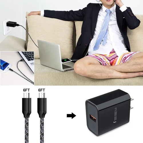 Vista 6 de Cargador micro USB, cargador rápido Android, cargador rápido 3.0 USB de pared rápido cable micro USB compatible con Motorola Moto E E5 E4 Plus/Play