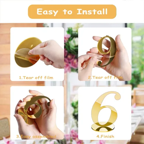 Vista 5 de Rely2016 - Número de mesa de espejo, 1-20 números de mesa de boda con base de soporte, números de mesa de acrílico, tarjeteros, decoración