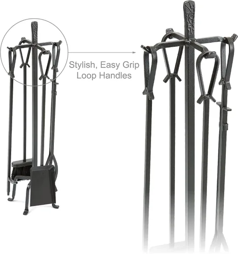 Vista 7 de Uniflame, F-1183 Olde World - Juego de 5 herramientas para chimenea con acabado de hierro con asas de bucle Loop Handles