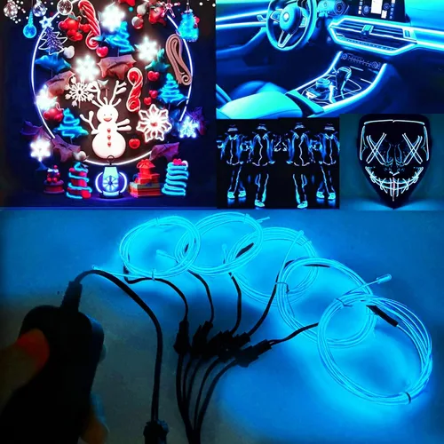 Vista 9 de Ourbest [Nueva versión dura] 5 divisores de 6.6 ft de cable EL de neón, 3 modos de permanencia/lento/rápido flash LED para decoración de fiesta
