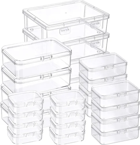 Vista 14 de 24 paquetes de recipientes pequeños de plástico transparente para almacenamiento de cuentas con tapa con bisagras para almacenamiento de objetos
