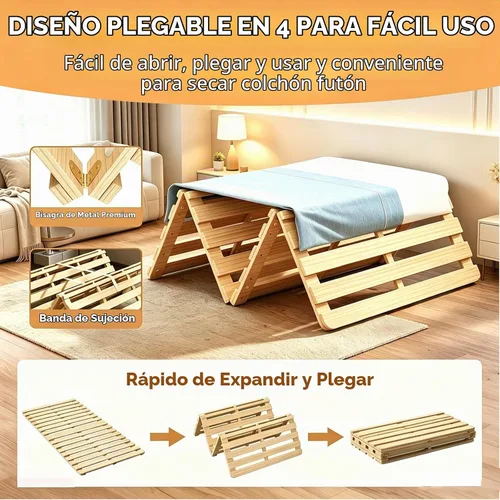 Vista 5 de LILYPELLE Marco de cama de piso doble, marco de cama plegable tatami marco