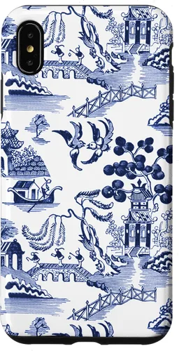 Vista 11 de iPhone 14 Pro Preppy Azul y Blanco Willow Patrón Chinoiserie Toile Case