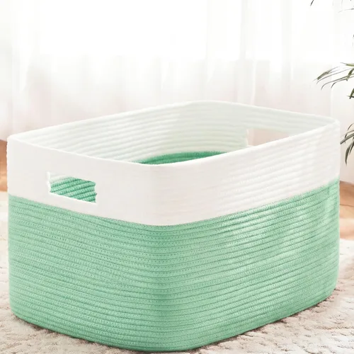 Vista 9 de Artfeel - Cesta de manta rectangular, cestas tejidas para almacenamiento, cesta de lavandería de 30L para decoración de guardería, cesta