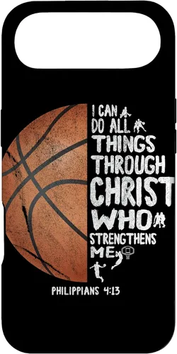 Vista 27 de Funda de baloncesto para iPhone 17 con texto en inglés "I can do All Things Through Christ Philippians