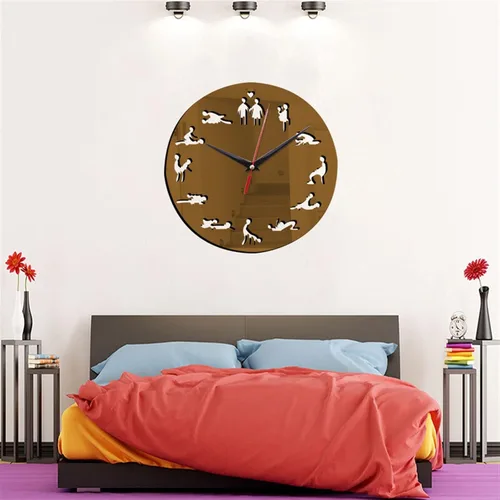 Vista 7 de Reloj de pared con posición, diseño moderno, autoadhesivo, 3D, para sala de estar, espejo, silencioso, reloj de cuarzo, adhesivo (color café 059)