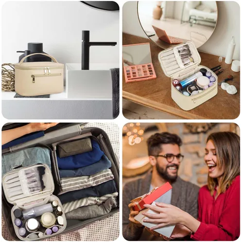 Vista 7 de Bolsa de maquillaje Wandering Nature, estuche organizador de viaje para maquillaje y brochas de cosméticos para mujer en cuero vegano ecológico