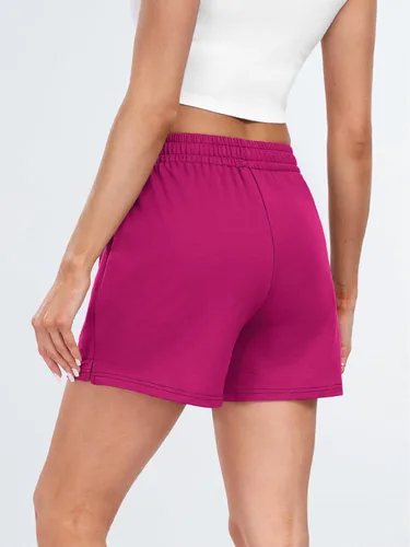 Vista 45 de AUTOMET Pantalones cortos deportivos para mujer, estilo casual, con cordón, cómodos, elásticos, de cintura alta, con bolsillos