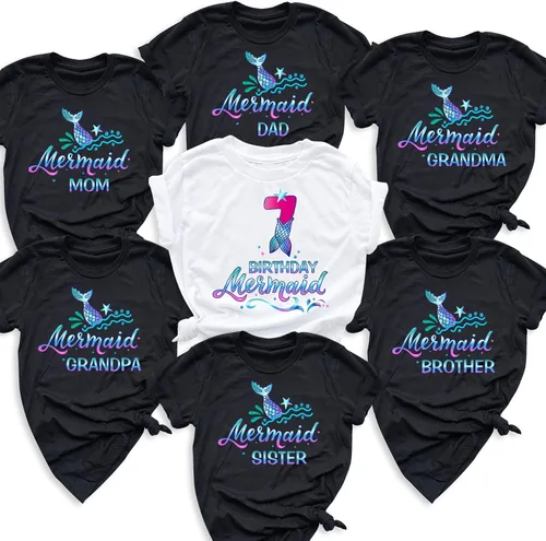 Vista 2 de Family Mermaid Birthday Theme T-shirt, Custom Matching Any Age B-day Party Outfits, Gift For Birthday Girl, Funny Birthday Girl Shirt, Sister