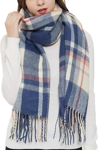 Vista 15 de Wander Agio Chal Largo de Moda para Mujer con Cuadrícula Grande, Bufanda Grande Cálida de Rejilla para Invierno Beige