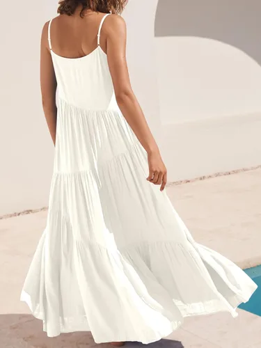 Vista 4 de ANRABESS - Vestido largo de verano para mujer, vestido de lino casual, holgado, sin mangas, con tirantes delgados y estilo bohemio, para playa