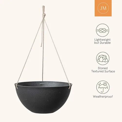 Vista 3 de La Jolie Muse - Macetas colgantes para plantas al aire libre, maceta colgante grande con agujeros de drenaje, macetas colgantes negras para flores