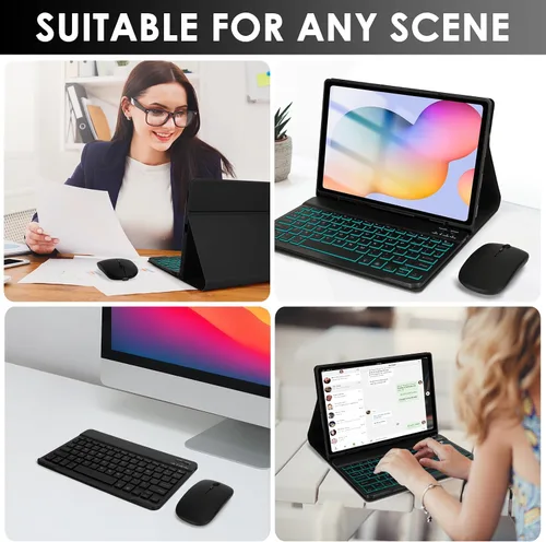 Vista 3 de SOPPY Teclado retroiluminado de 7 colores con mouse para Samsung Galaxy Tab S6 Lite de 10.4 pulgadas 2022/2020 (SM-P610/P613/P615/P619), funda