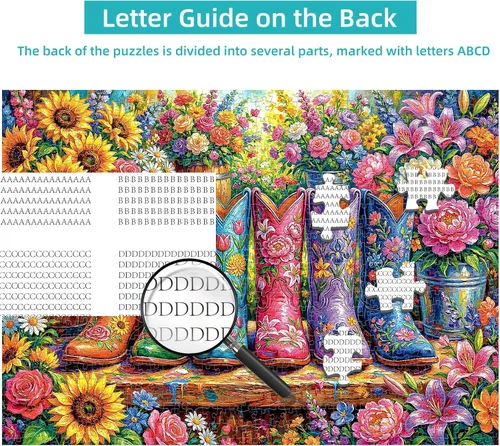 Vista 4 de Rompecabezas de 1000 piezas para adultos, rompecabezas de botas de flores coloridas, rompecabezas de jardín de botas florales de plantas