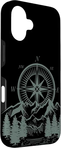 Vista 3 de iPhone 16 Compass Nautical Aesthetic Tree Mountains Landsacpe Case