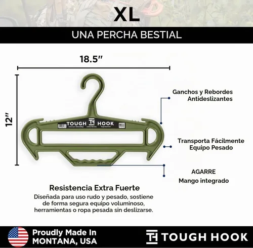 Vista 6 de Tough Hanger XL Hecho en Estados Unidos Percha irrompible resistente Grado militar premium Percha estándar extragrande Capacidad de 180