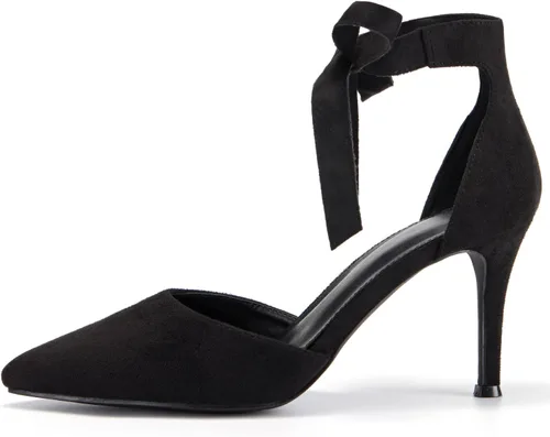 Vista 4 de Zapatos de tacón alto para mujer, con puntera puntiaguda, lazo al tobillo, clásico, para oficina, vestido especial, zapatos de fiesta