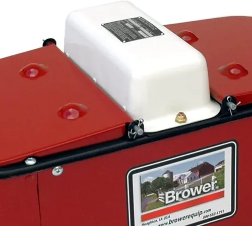 Vista 7 de Brower Agua eléctrica de cerdo calentada de acero galvanizado con tapa y rejillas de lodo para 150 cerdos, color rojo