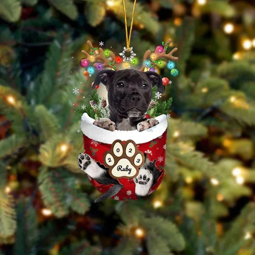 Vista 219 de Adornos personalizados de Pug cervatillo – Decoración personalizada para árbol de Navidad con patas de bolsillo de nieve