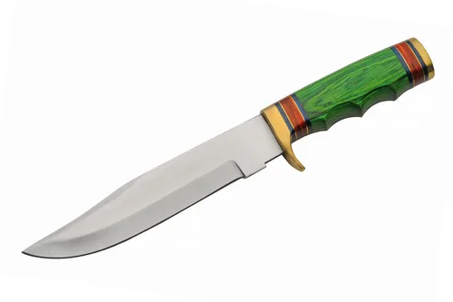 Vista 2 de SZCO Cuchillo de caza de espiga completa de 12.75 pulgadas, cuchillos de desollado verde con hoja de acero inoxidable, mango de madera y funda
