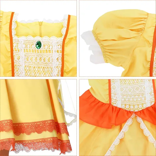 Vista 3 de Ratoher Super Brothers Princess Costume for Kids, Peach and Daisy Princess Cosplay Costume for Toddler Girls