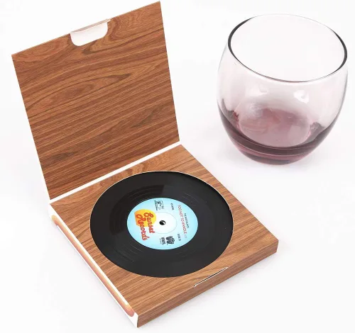 Vista 5 de homEdge Posavasos para discos de vinilo, 6 piezas de posavasos de vinilo de estilo retro