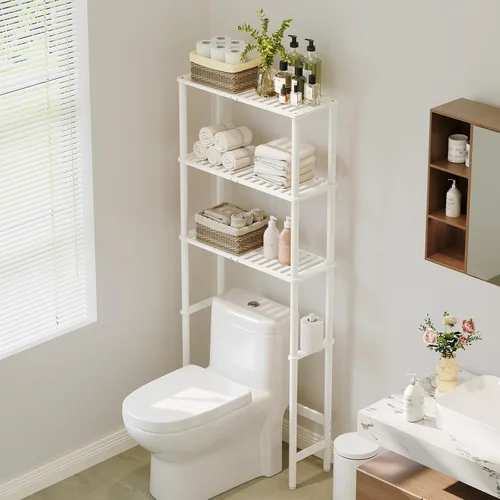 Vista 10 de Almacenamiento sobre el inodoro, estante de baño de bambú de 3 niveles con Natural
