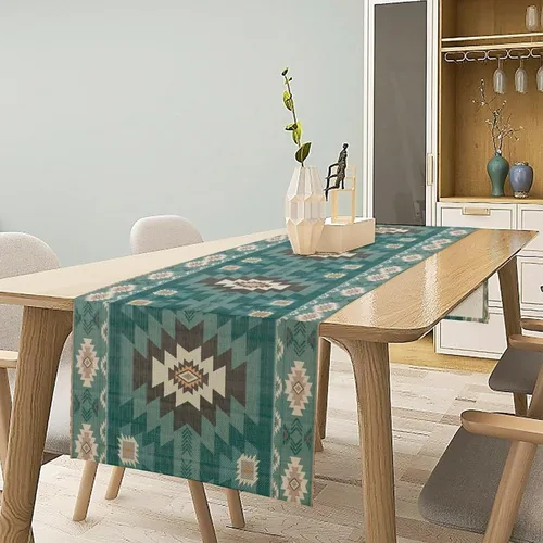 Vista 6 de Camino de mesa étnico del suroeste, navajo tribal nativo americano, bohemio, patrón geométrico azteca, camino de mesa para cocina, mesa de comedor