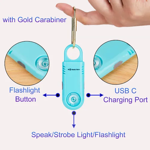 Vista 9 de 135dB recargable alarma de seguridad personal luz estroboscópica antideslizante agarre llavero sirena para mujeres estudiantes linterna senderismo